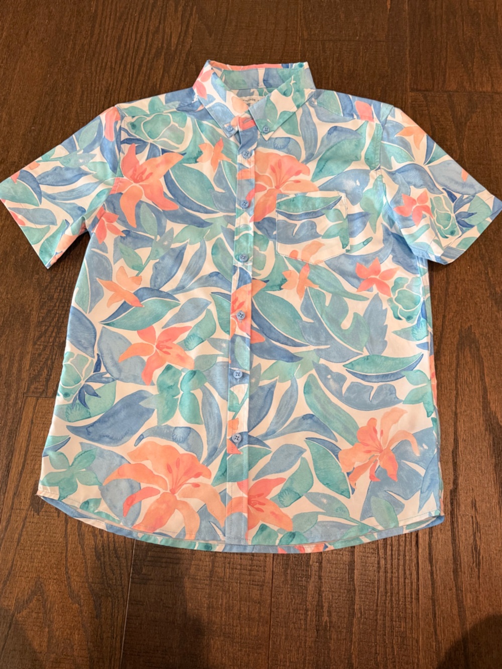 Boys Tropical Floral Button-Up Hawaiian Shirt size 14